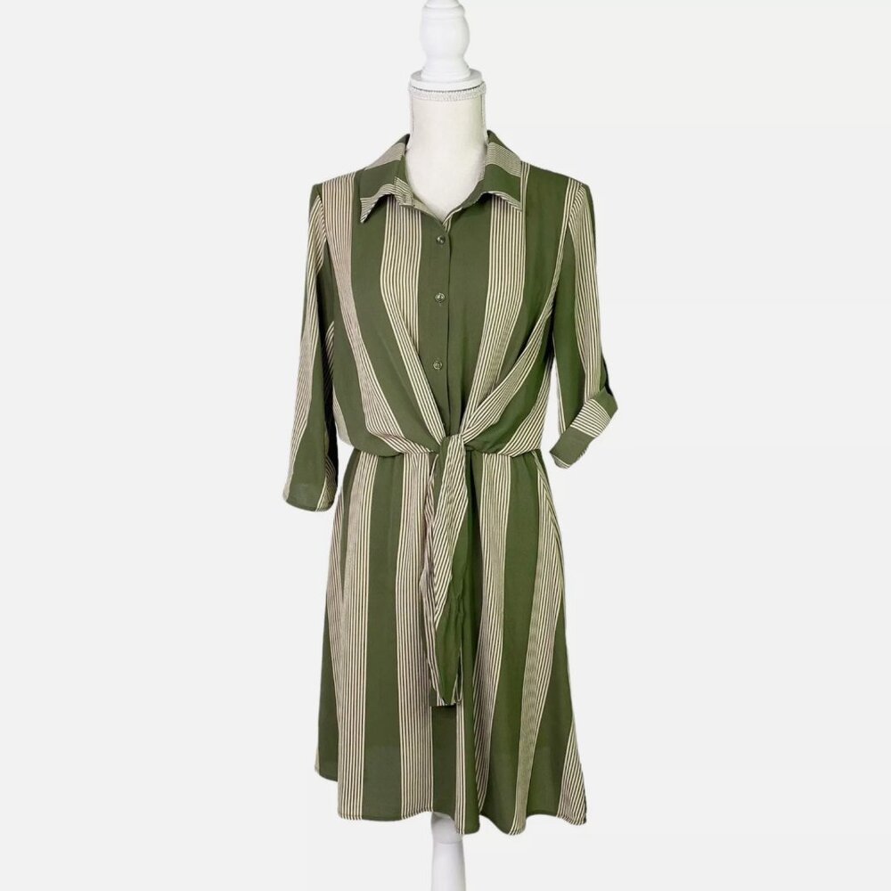 NWT Luxology Shirt Dress Striped 3/4 Sleeve Green Size XL